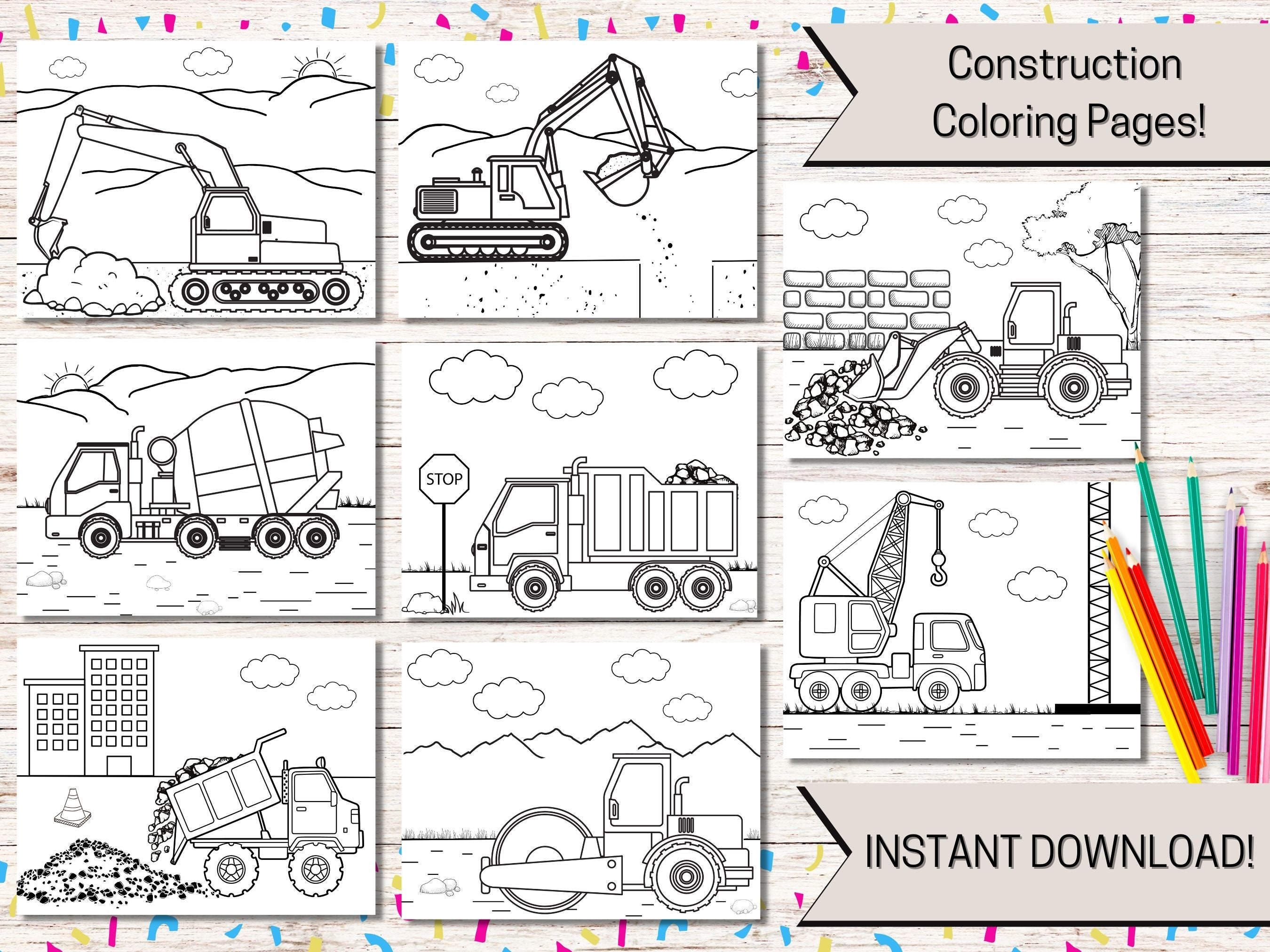 Giant Construction Party Coloring Tablecloth For Kids - Huge Construction Theme Table Cover Large Dump Truck Vehicle Painting Poster For Children Birthday Party Supplies 54x108 Inch