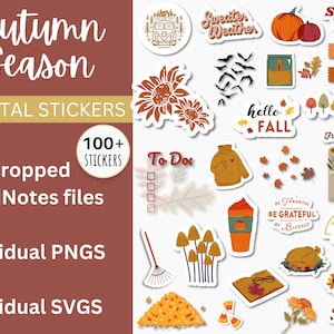 Herbst Planer Aufkleber, SVG PNG Bundle, Thanksgiving Aufkleber geschnitten, Lesezeichen, Herbst digitale Aufkleber, GoodNotes Planner, Ipad Aufkleber, Band 5