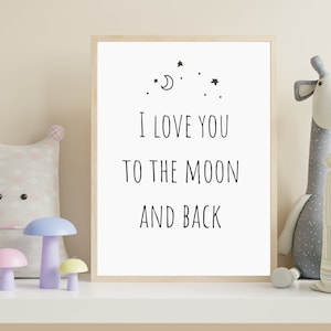 Black And White Nursery Prints, Nursery Decor Wall Art Prints, Gender Neutral Nursery Decor, PRINTABLE Art, Love You To The Moon And Back