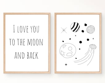 I Love You to the Moon and Back Print, Bedroom Wall Decor, Nursery Quote Print, Baby Room Decor, Above Crib Art, Nursery Decor, Digital