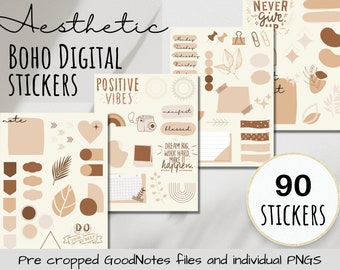 Boho Digital Planner Stickers, Aesthetic Stickers, GoodNotes Stickers, Notability Stickers, Pre-cropped Digital Stickers, PNG Files VOLUME 6