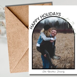 Printable Christmas Card Template, Photo Christmas Card Template, Arch Photo Happy Holidays Card, Editable Modern Minimalist Boho, 5x7