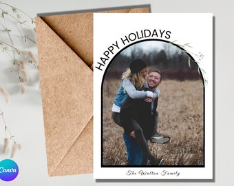 Printable Christmas Card Template, Photo Christmas Card Template, Arch Photo Happy Holidays Card, Editable Modern Minimalist Boho, 5x7