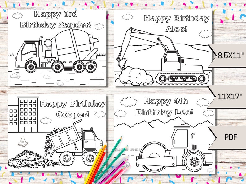 Printable Coloring Pages Construction Truck Birthday Party - Etsy