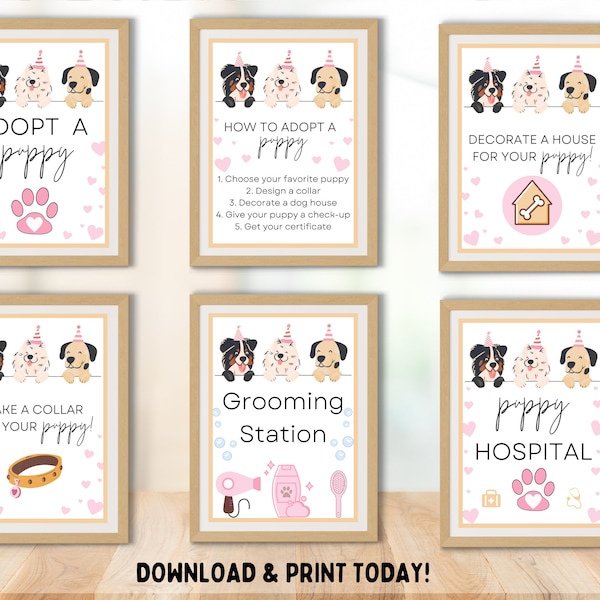 Puppy Birthday Party Games, Adopt a Puppy Party, Vet Pet Adoption Certification, Dog Birthday Party Decor, Instant Download, Not Editable