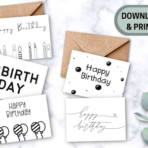 Tarjeta de cumpleaños IMPRIMIBLE, Tarjeta de cumpleaños simple, Tarjeta de descarga digital, Conjunto de tarjetas de cumpleaños en blanco y negro, Tarjeta minimalista de feliz cumpleaños