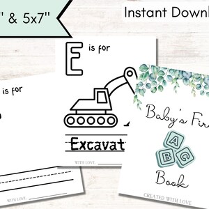 Printable ABC Book Baby Shower Games, Digital Download, Baby Shower Coloring Pages, Baby&#39;s First ABC Book, Alphabet Coloring Book, Greenery