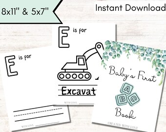 Printable ABC Book Baby Shower Games, Digital Download, Baby Shower Coloring Pages, Baby's First ABC Book, Alphabet Coloring Book, Greenery