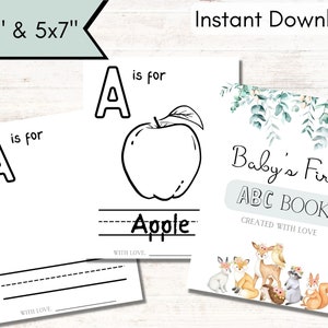 ABC Book Baby Shower Games, Baby Shower Coloring Pages, Baby&#39;s First ABC Book, Woodland Animals, Alphabet Coloring Book, Digital Download