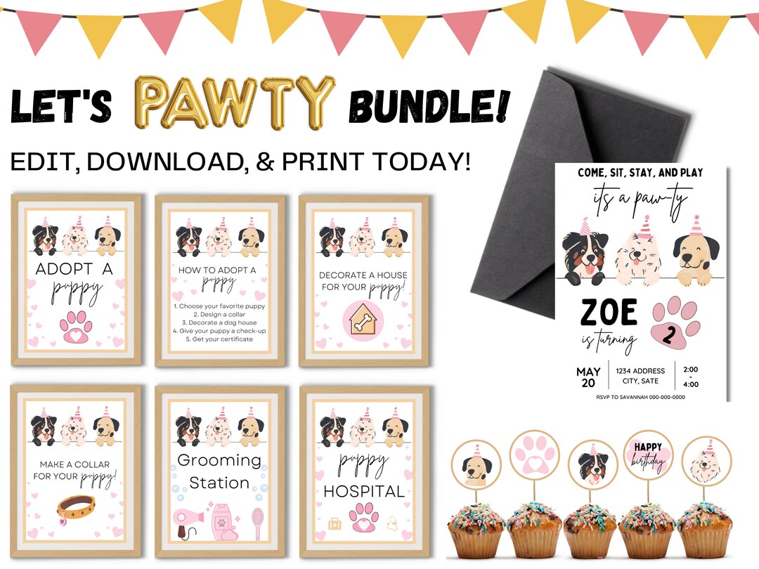 PRINTABLE Dog Birthday Party Bundle, Puppy Party Games, Adopt a Puppy ...