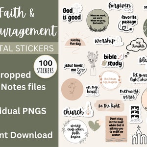 Faith Quotes Stickers, VOLUME 2 Spiritual Stickers, Digital Planner Stickers, Pre Cropped Stickers For GoodNotes, Christian Bible Journal