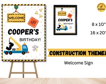 Construction Birthday Party Welcome Sign Template, Construction Birthday Custom Party Sign, Editable Template, Printable Digital, Dump Truck