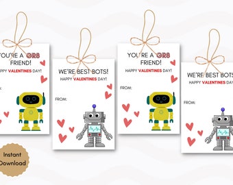 Valentines Day Robot Card, Classroom Valentines Gift Tag, Boys Valentines Cards, Printable Valentines Tags For School, Montessori Valentines