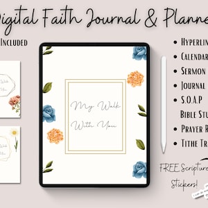 Journal numérique de la foi avec lien hypertexte planificateur de foi Cahier chrétien Notes de sermon étude de la Bible Journal de prière dévotionnel Stickers GoodNotes