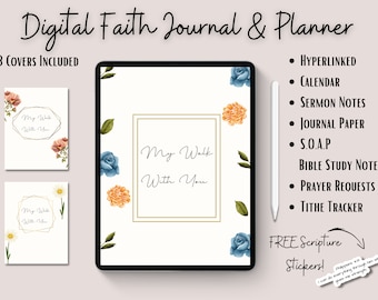 Faith Digital Journal Hyperlinked Faith Planner Christian Notebook Sermon Notes Bible Study Devotional Prayer Journal GoodNotes Stickers