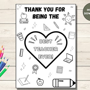 PRINTABLE Teacher Appreciation End Of School Thank You Card, Colorable Card, Kids Cards, Digital Download, Teacher Gifts, Printable Cards