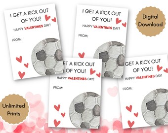 Soccer Valentine Gift Tags, Kids Valentines Cards, Printable Tags For Party, Sports Theme, Valentines Cards For School, Instant Download