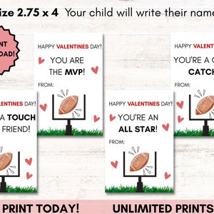 Valentines Gift Tags, Football Valentines Card, Printable Tags For Party, Sports Theme, Valentines Cards For School, Instant Download