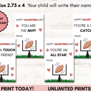 Etiquetas de regalo de San Valentín, Tarjeta de San Valentín de fútbol, Etiquetas imprimibles para fiesta, Tema deportivo, Tarjetas de San Valentín para la escuela, Descarga instantánea