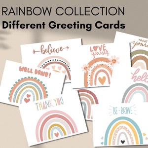 Grußkarten, 8er-Pack verschiedene Grußkarten, moderne Regenbogenkarten, druckbare Grußkarten, leere verschiedene Karten, Karten für alle Anlässe