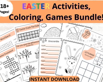 Easter Games Printable, Easter Kids Activity, Easter Placemat, Coloring Pages, Family Games, Classroom Printables, Trivia, Word search, Maze