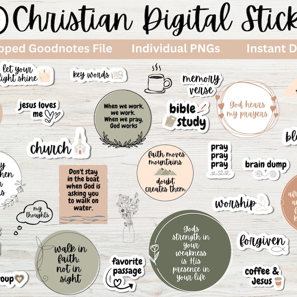 Positive Stickers, VOLUME 2 Christian Faith Stickers, Digital Planner Stickers, PNG Pre Cropped Stickers,  GoodNotes, Bible Study Journaling