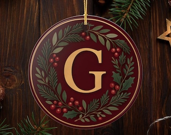 Personalized Ceramic Christmas Ornament A–Z Initial Christmas Keepsake Cranberry Velvet Monogram