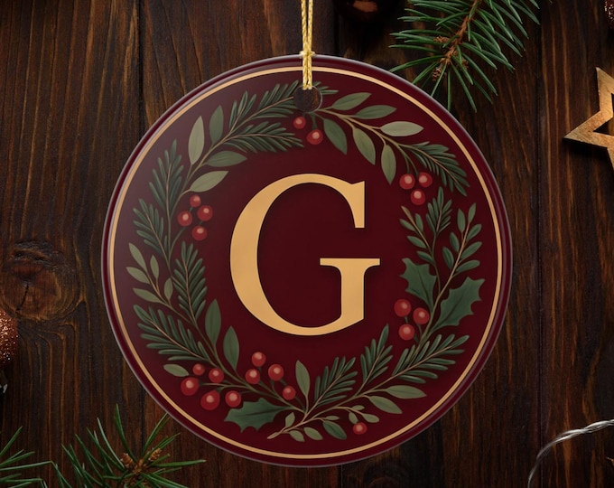 Personalized Ceramic Christmas Ornament A–Z Initial Christmas Keepsake Cranberry Velvet Monogram