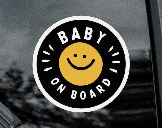 Baby On Board Smiley Face Car Magnet or Sticker: Weatherproof Car Safety Sign