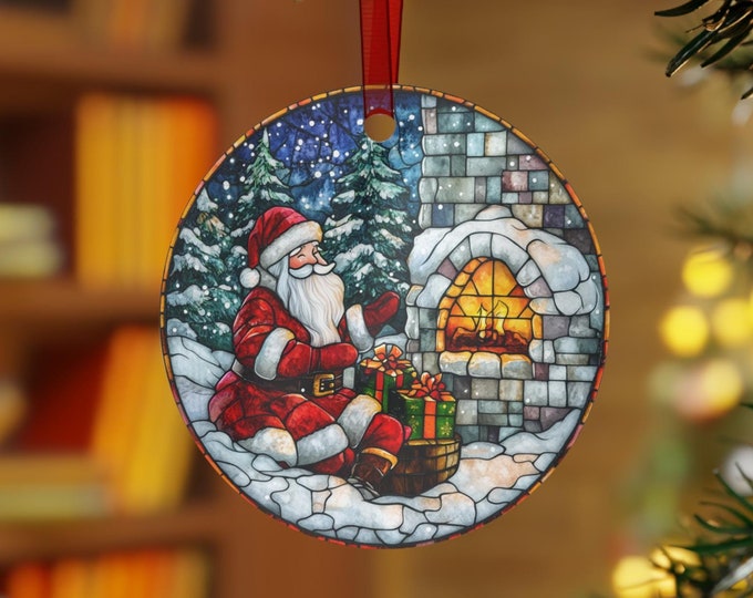 Santa Ornament Stained Glass Art Christmas Ornament Christmas Gift Ideas Teacher Gift Christmas Decor Holiday Ornament Tree Decor