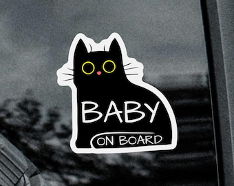 Halloween Black Cat Baby on Board Car Magnet Bumper Sticker Cat Lover Gift
