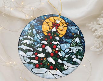 Stained Glass Art Christmas Ornament Holiday Tree Decor Ceramic or Metal Keepsake