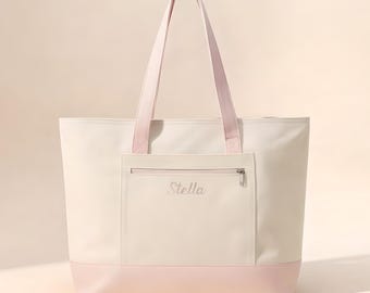 Personalized Monogram Tote Zippered Canvas Tote | Custom Name Bag