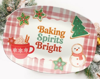 Christmas Platter Red Gingham Platter Holiday Decor Baking Spirits Bright
