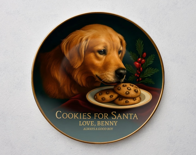 Personalized Pet Cookies for Santa Plate Custom Dog Christmas Cookie Plate Photo-to-Art Holiday Keepsake