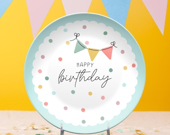 Happy Birthday Plate Reusable Polka Dot Confetti Party Decor BPA-Free Unbreakable Kid-Friendly Dinnerware Keepsake