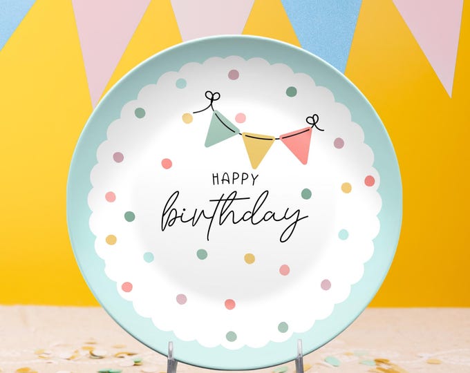 Happy Birthday Plate Reusable Polka Dot Confetti Party Decor BPA-Free Unbreakable Kid-Friendly Dinnerware Keepsake