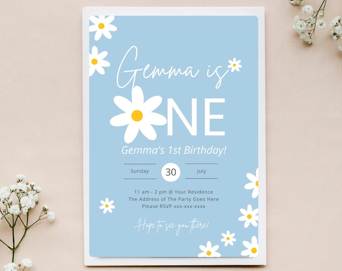 Daisy Birthday Invitation Template Floral 1st Party Theme