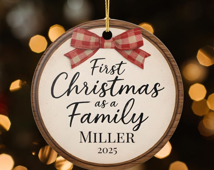 Personalized First Family Christmas Ornament Farmhouse Ceramic Keepsake