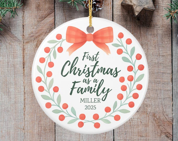 Personalized First Christmas Family Ornament Ceramic Holiday Keepsake