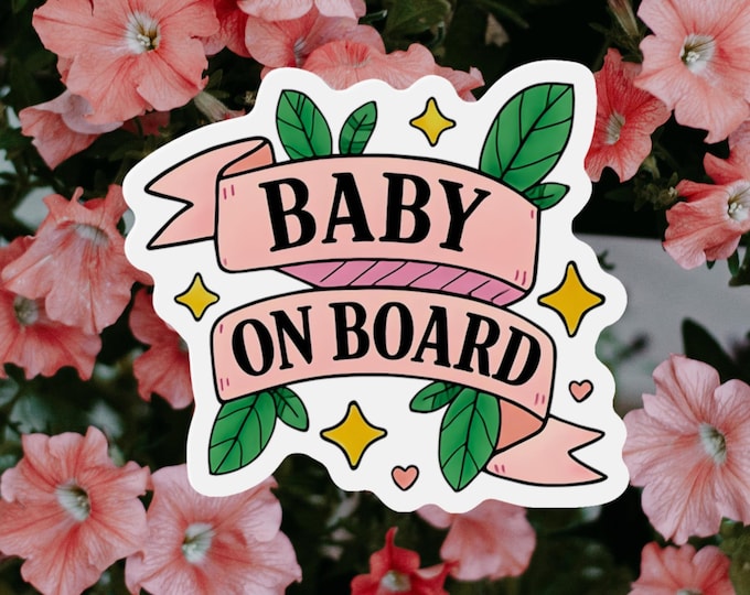 Baby On Board Magnet or Sticker: Pink Ribbon Car Safety Sign