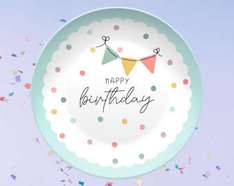 Happy Birthday Plate Birthday Plate Reusable Confetti Plate Party Decor Gift Idea Colorful Birthday Plate for Toddlers Kids