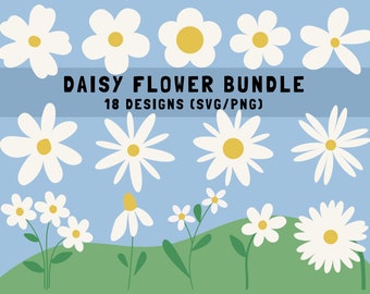Daisy Flower Bundle, Daisy Flower SVG and PNG Files - Instant Download for Daisy Floral Designs