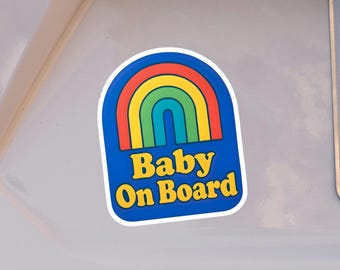 Retro Rainbow Baby On Board Sticker | Kiss-Cut Vinyl Decal