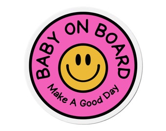 Happy Face Cute Baby On Board Board Bumper Magnet - Baby On Board Car Sign - Baby Safety Decal - New Parent Gift