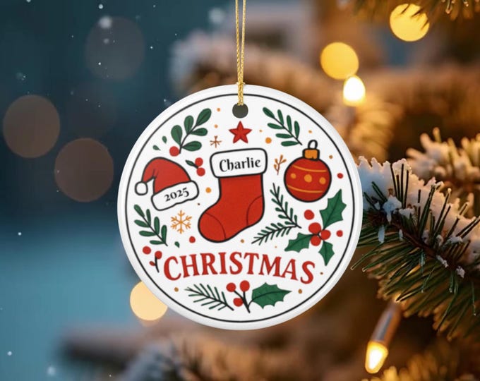 Personalized Christmas Ceramic Ornament Double-Sided Festive Decoration Keepsake