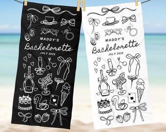 Personalized Bachelorette Beach Towel Custom Date Name Bachelorette Party Pool Towel Bride Gift Bridesmaid Gift Bridal Shower Beach Decor