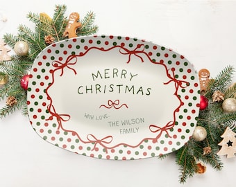 Personalized Merry Christmas Plate Custom Family Holiday Platter Christmas Serving Tray Keepsake