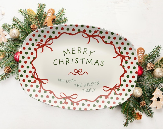 Personalized Merry Christmas Plate Custom Family Holiday Platter Christmas Serving Tray Keepsake