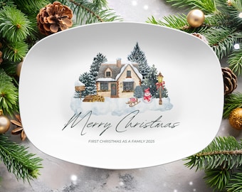 Personalized Merry Christmas Platter Custom Family Name or New Home Holiday Keepsake Plate